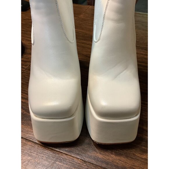 Go-go White Platform Ankle Boots Chunky Block 5.5” Heels Side Zip EU 39 US 9 - Picture 10 of 10